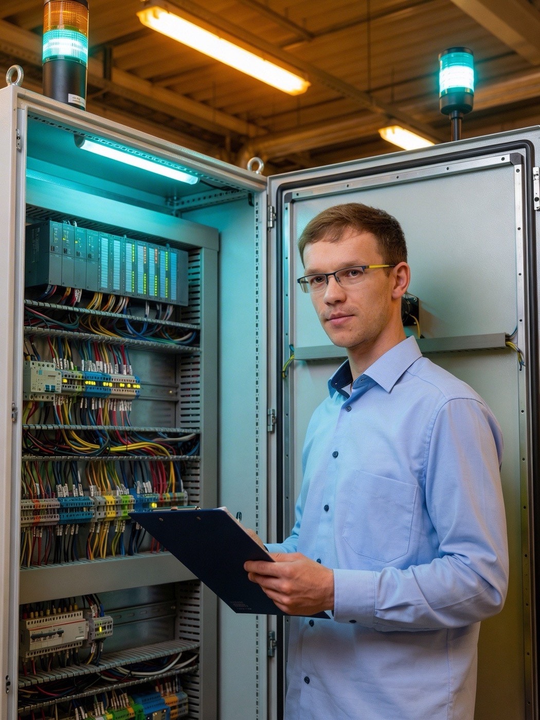 Richard Trommler bei der Arbeit am Schaltschrank
